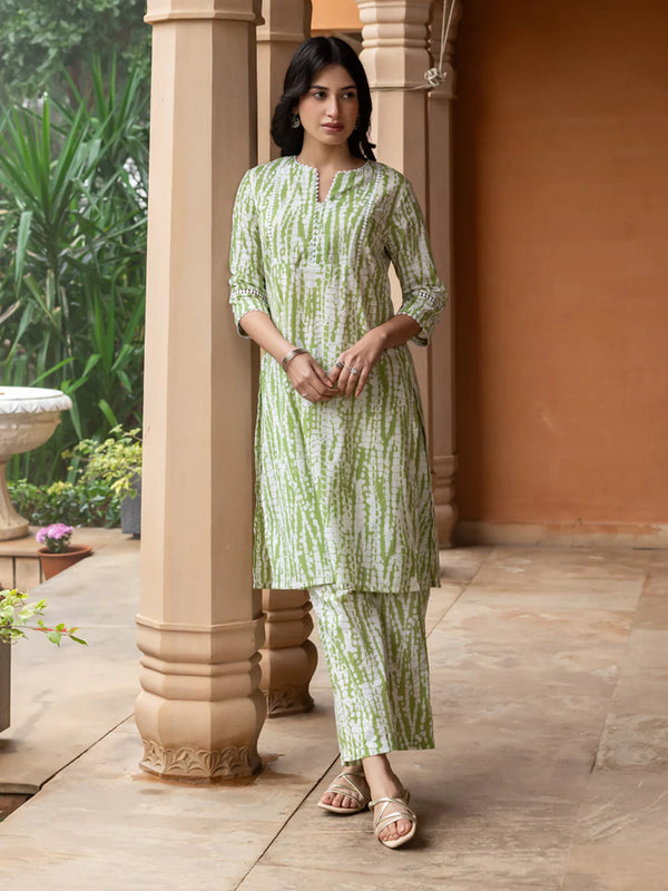 Green Cotton Straight Kurta Set