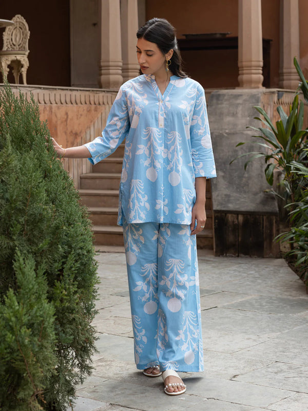 Blue Floral Cotton Co-ord Set