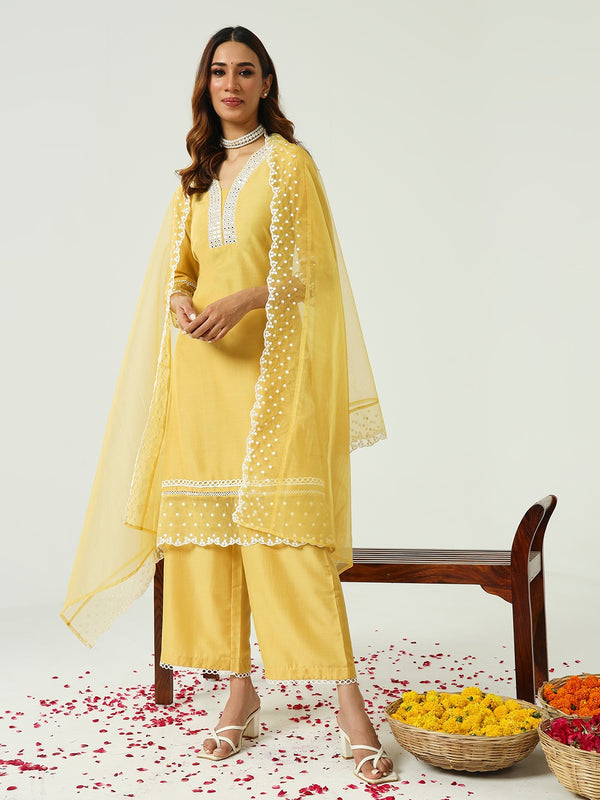 Silk Blend Mirror work Kurti with Plazzo and Dupatta