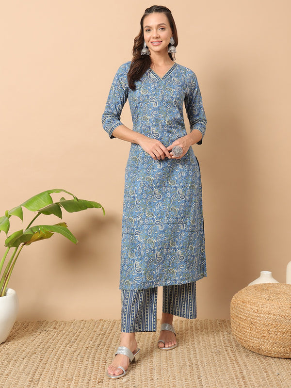 Printed Regular Pure Cotton Straight Kurta With Pant