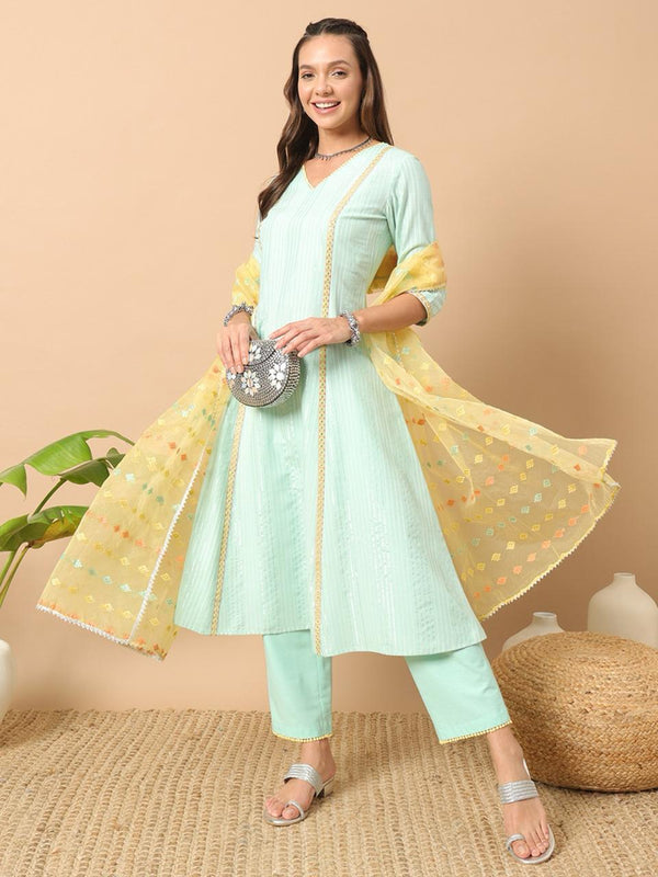 Light Blue Lurex Cotton Dress with Dupatta