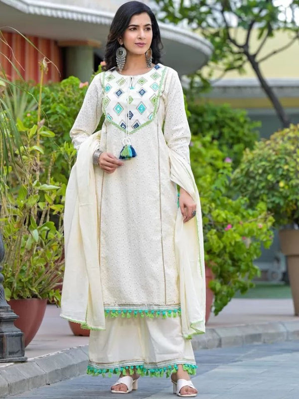 Cotton Schiffli Embroidered Pant Set