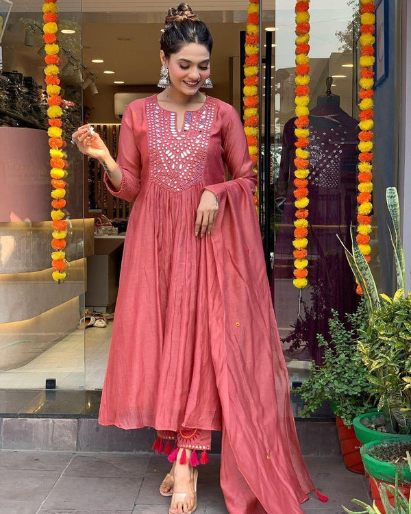 Peach muslin cotton suit