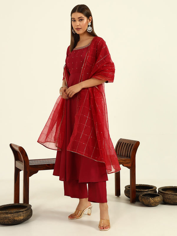Red viscose chanderi suit