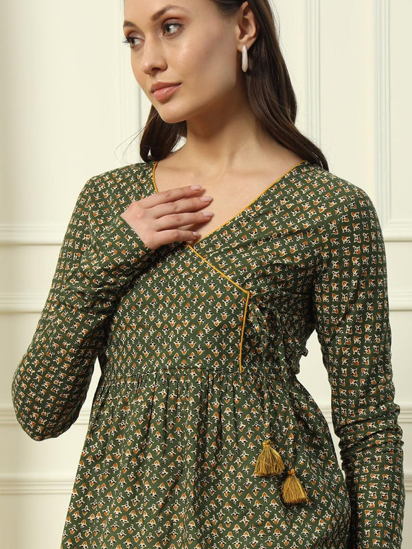 Green full sleeve angarkha style top
