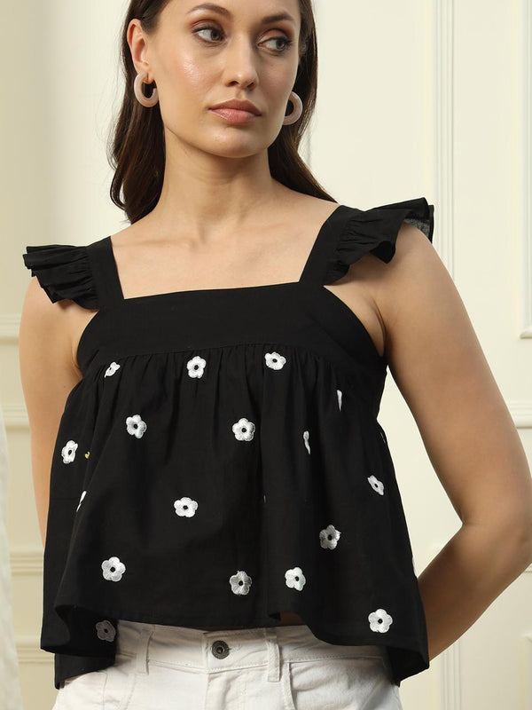 Black sleeveless crop top
