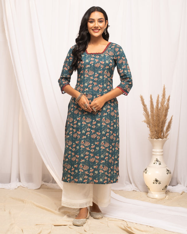 Blue floral print kurti