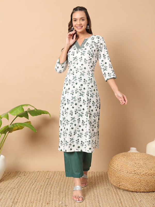 White and Green Cotton suit