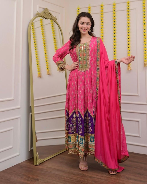 Pink Embroidered Festivewear Suit