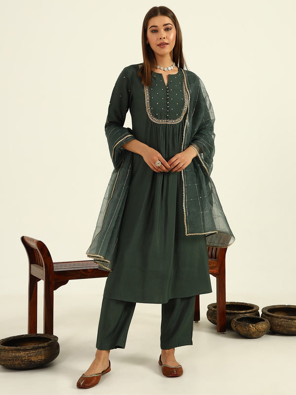 Green Embroidered Suit set