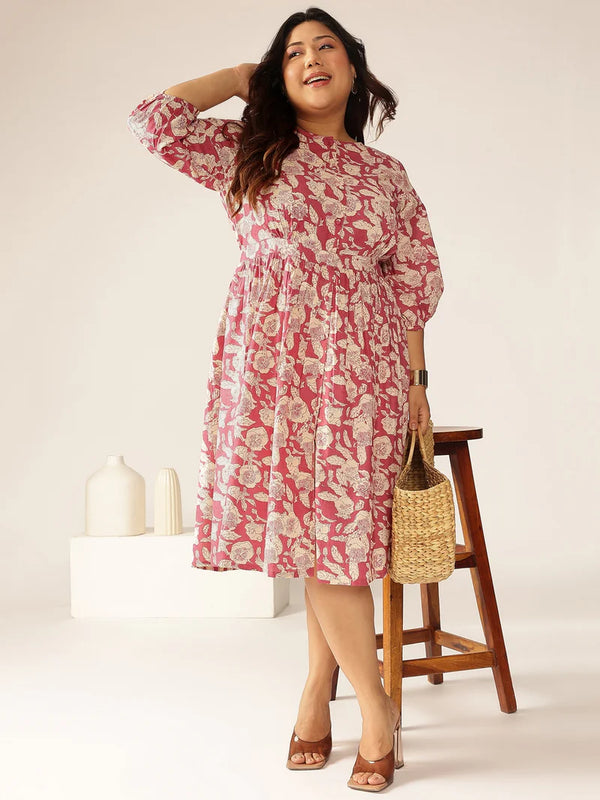 Plus Size Mauve Pure Cotton Exquisite Dress