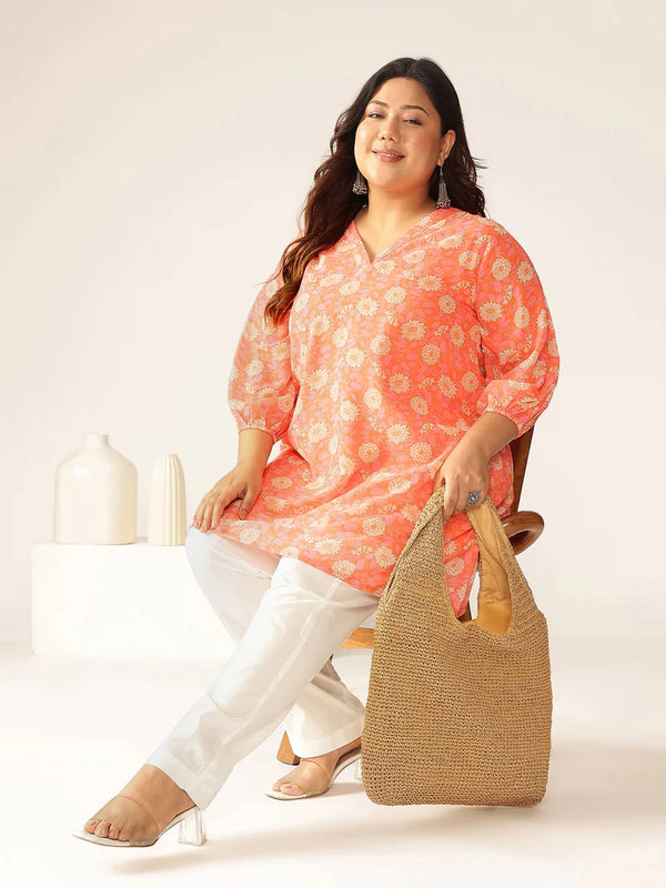 Plus Size Georgette Floral Printed Tunic