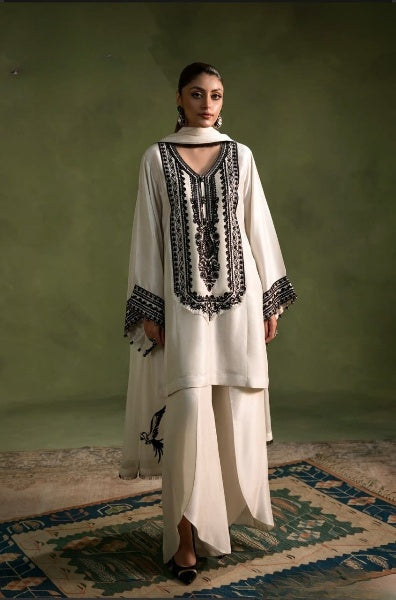 Pure White Fox Georgette With Embroidered Design Sequence Work and Moti work(Free Size)