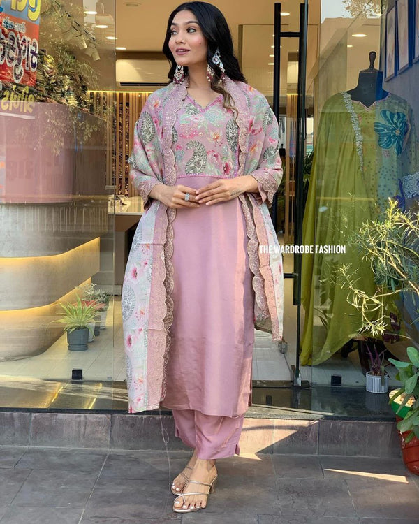 Chanderi Silk Suit Set with Khatli work