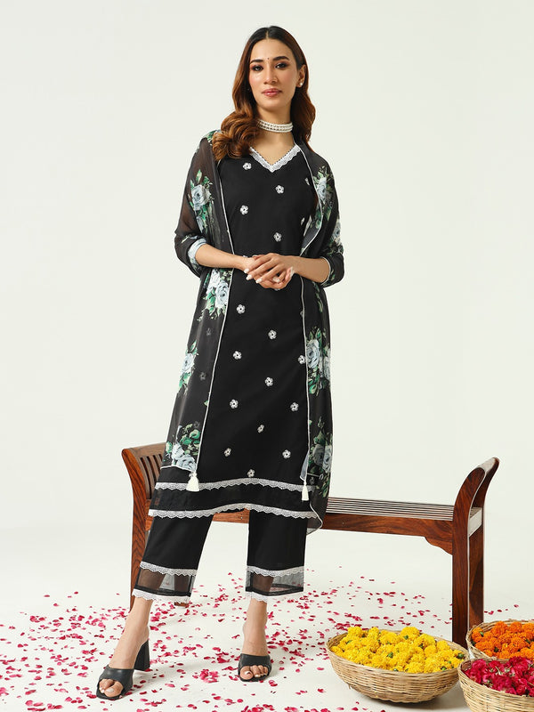 Elegant Black Festive Dress with Dupatta